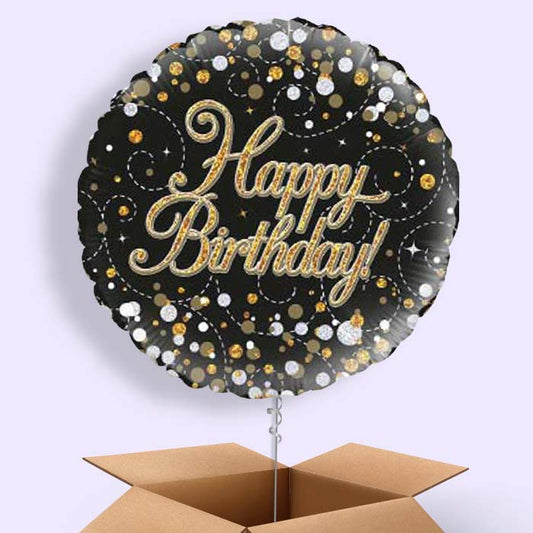 Black and Gold Holographic Birthday Balloon in a Box