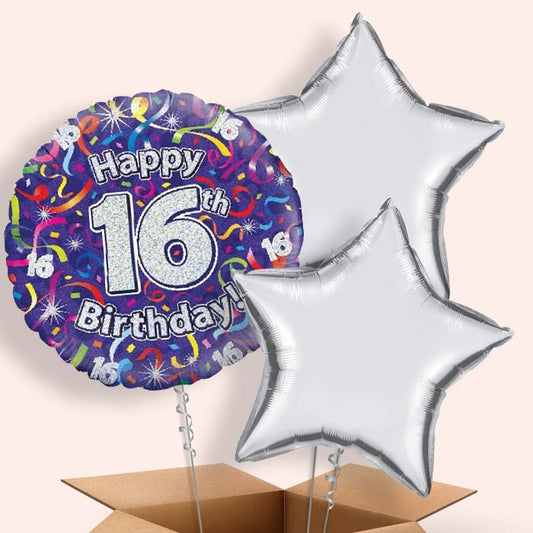 Purple Streamers Happy 16th Birthday  Balloon in a Box - 3 Balloon | Small Indoor Plants