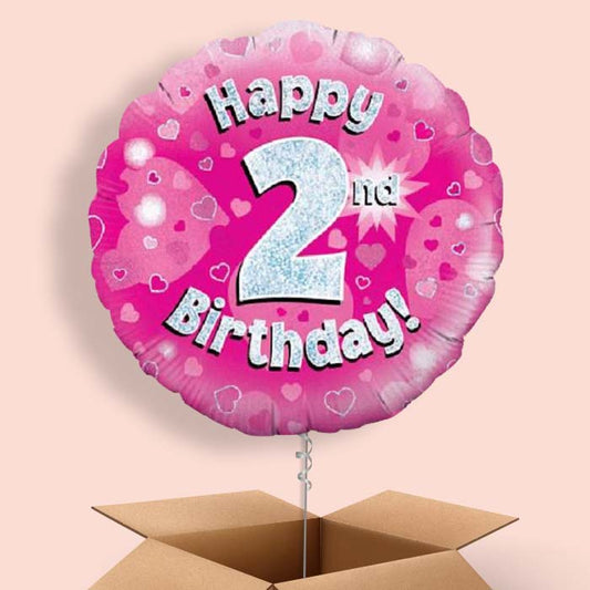 Happy 2nd Birthday Pink Hearts Balloon in a Box