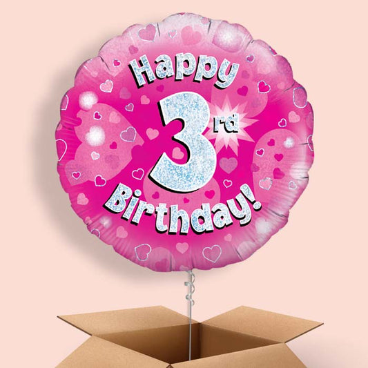 Happy 3rd Birthday Pink Hearts Balloon in a Box