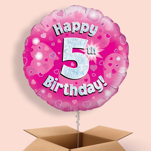 Happy 5th Birthday Pink Hearts Balloon in a Box