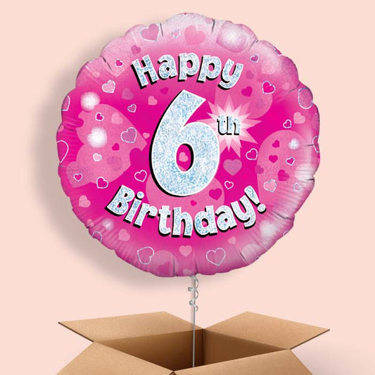 Happy 6th Birthday Pink Hearts Balloon in a Box