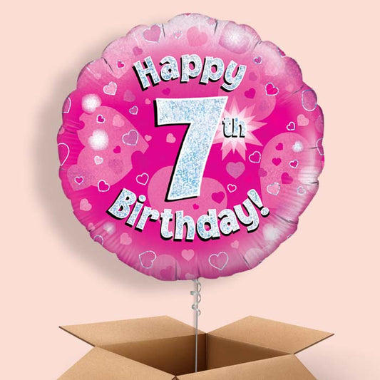 Happy 7th Birthday Pink Hearts Balloon in a Box