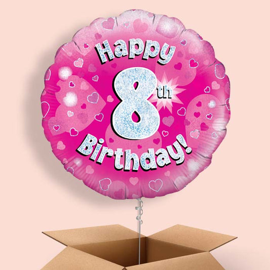 Happy 8th Birthday Pink Hearts Balloon in a Box