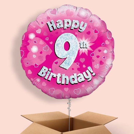 Happy 9th Birthday Pink Hearts Balloon in a Box