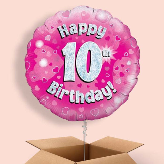 Happy 10th Birthday Pink Hearts Balloon in a Box