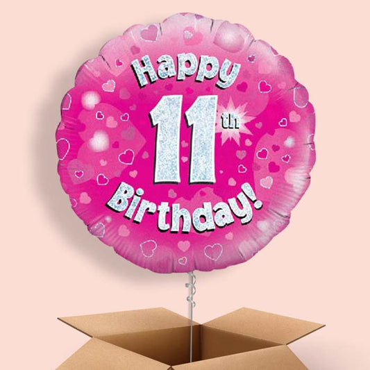 Happy 11th Birthday Pink Hearts Balloon in a Box