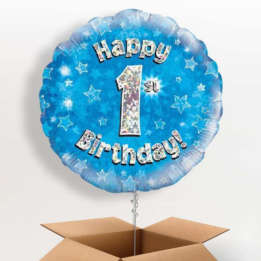 Blue Star 1st Birthday Balloons Delivered in a Box