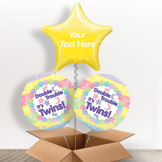 Personalised Its Twins Balloons Bouquet - Balloon Trio | Small Indoor Plants
