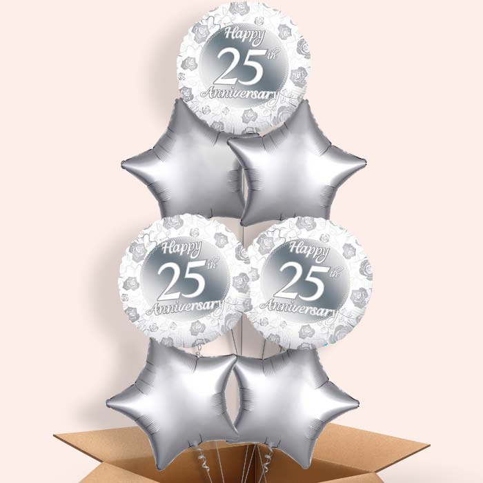 25th Wedding Anniversary Balloons in a Box (Silver)