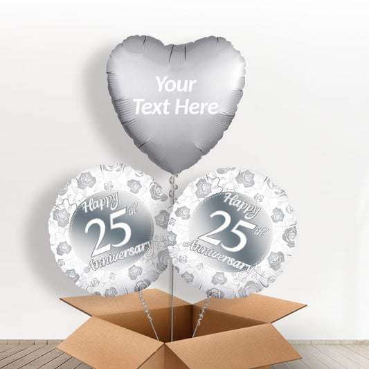 Personalised Silver Anniversary Gifts - Balloon Bouquet - Balloon Trio | Small Indoor Plants