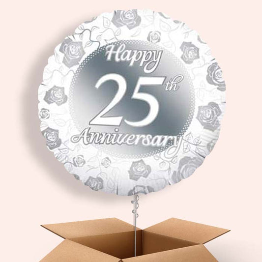 25th Wedding Anniversary Balloons in a Box (Silver)