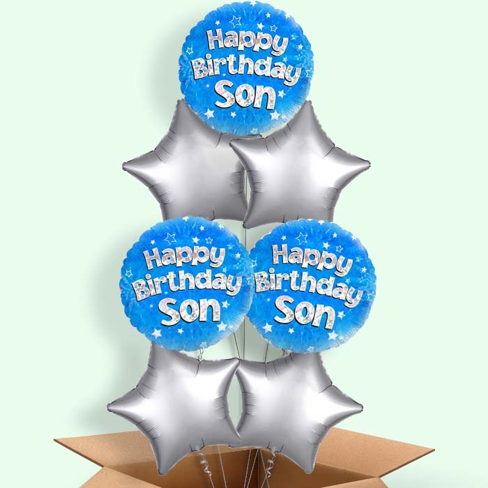 Happy Birthday Son Blue Stars Balloon in a Box