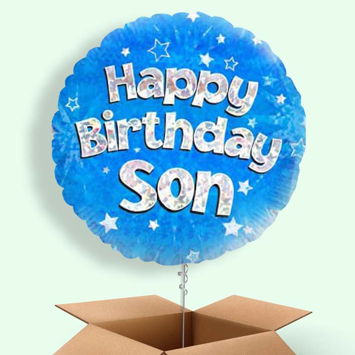 Happy Birthday Son Blue Stars Balloon in a Box