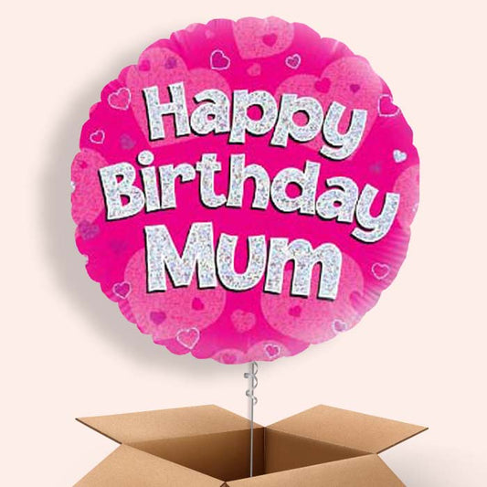 Happy Birthday Mum Pink Hearts Balloon in a Box