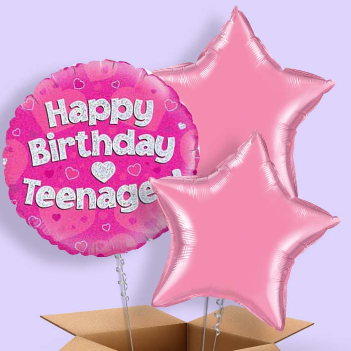 Happy Birthday Teenager Pink Hearts Balloon in a Box