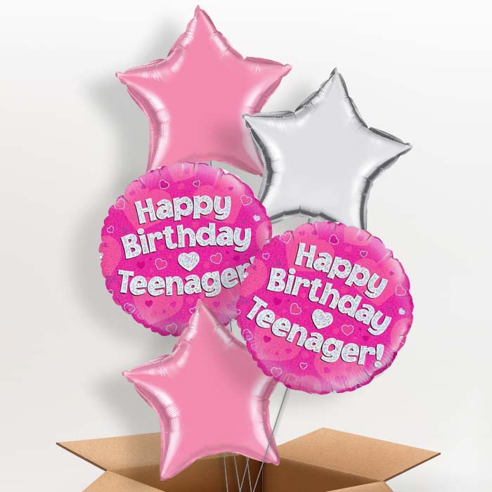 Happy Birthday Teenager Pink Hearts Balloon in a Box