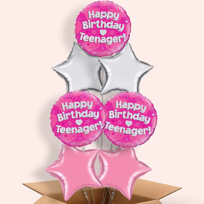 Happy Birthday Teenager Pink Hearts Balloon in a Box