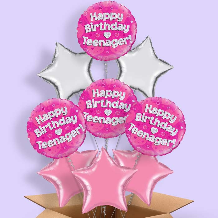 Happy Birthday Teenager Pink Hearts Balloon in a Box