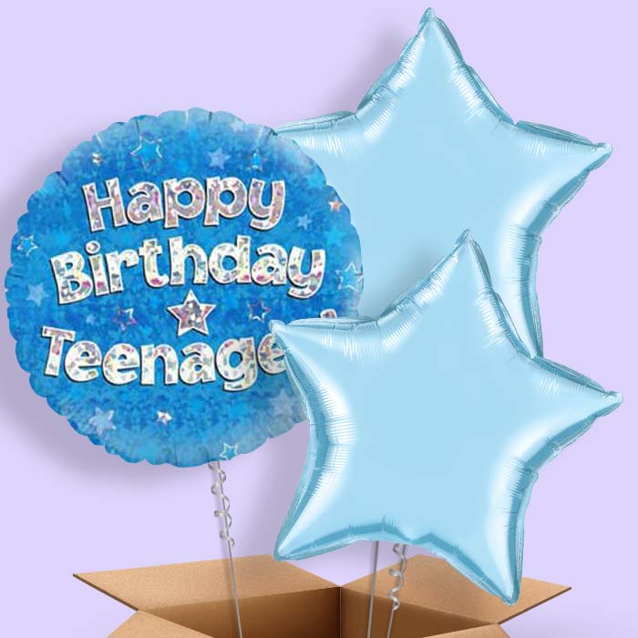 Happy Birthday Teenager Blue Stars Balloon in a Box