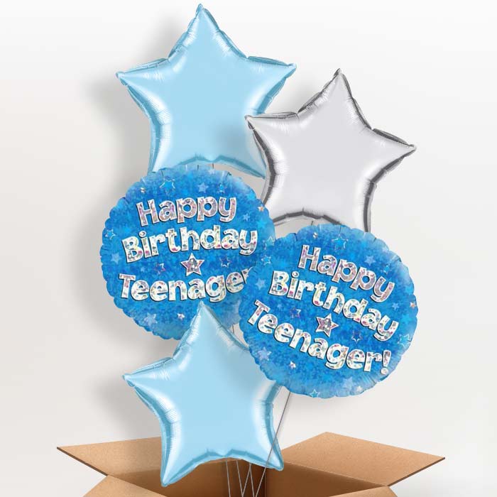 Happy Birthday Teenager Blue Stars Balloon in a Box