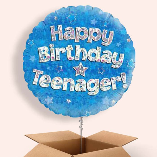 Happy Birthday Teenager Blue Stars Balloon in a Box