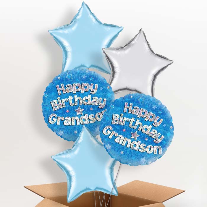 Happy Birthday Grandson Blue Stars Balloon in a Box