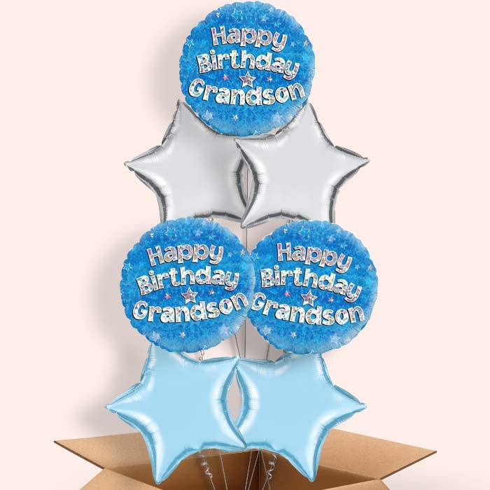 Happy Birthday Grandson Blue Stars Balloon in a Box