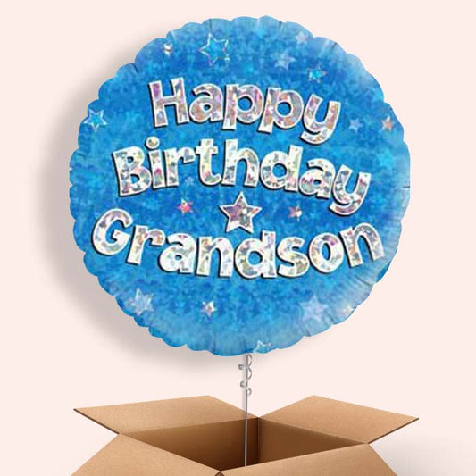 Happy Birthday Grandson Blue Stars Balloon in a Box