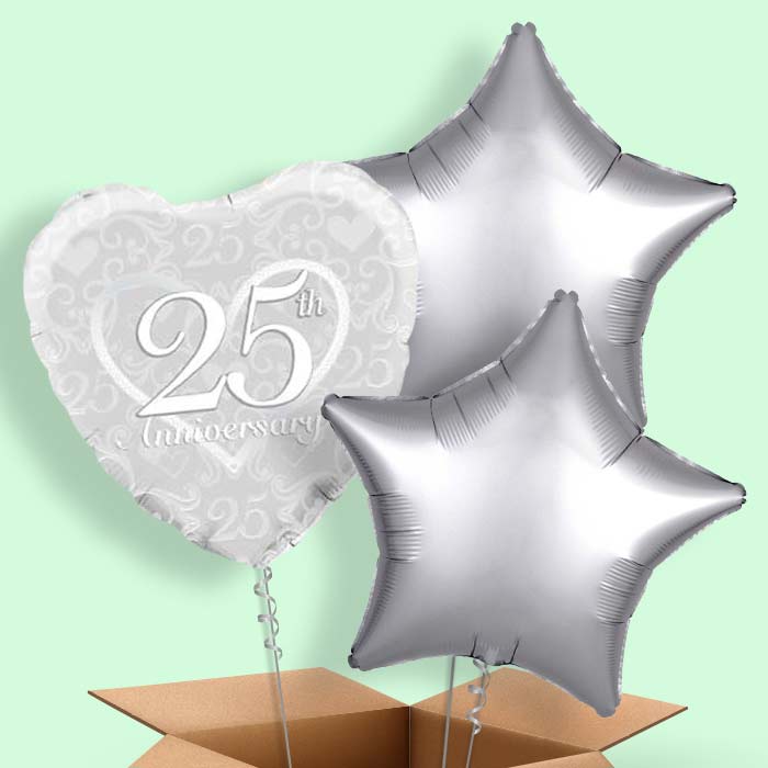 25th Wedding Anniversary Balloons in a Box - Heart