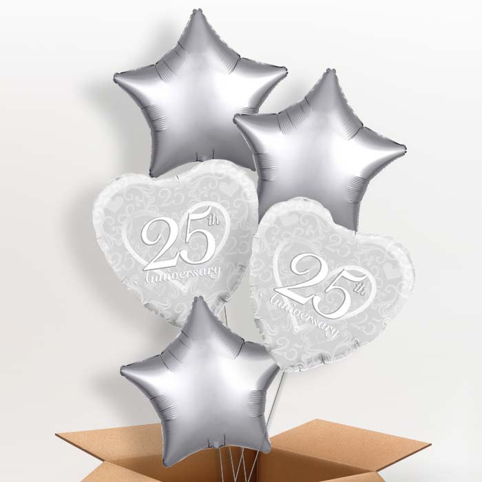 25th Wedding Anniversary Balloons in a Box - Heart