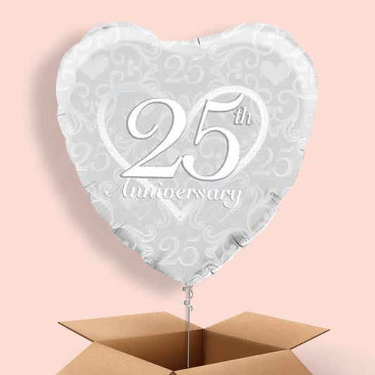 25th Wedding Anniversary Balloons in a Box - Heart