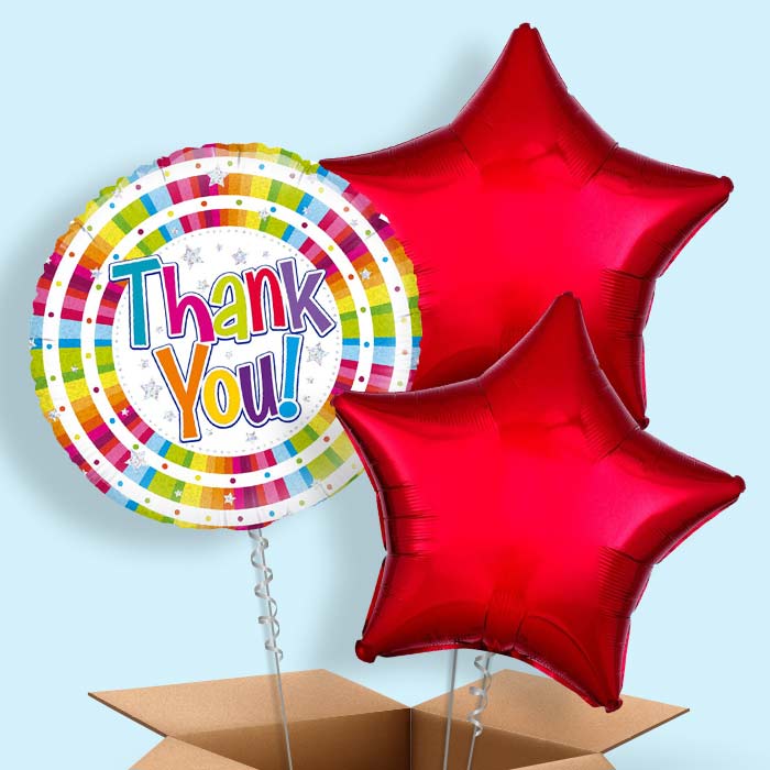 Striped Thank You 3 Balloon Cluster in a Box