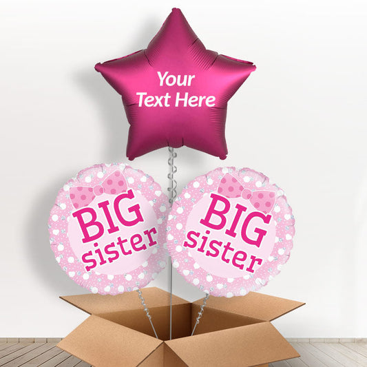 Personalised Big Sister Announcement Balloon Bouquet - Balloon Trio | Small Indoor Plants
