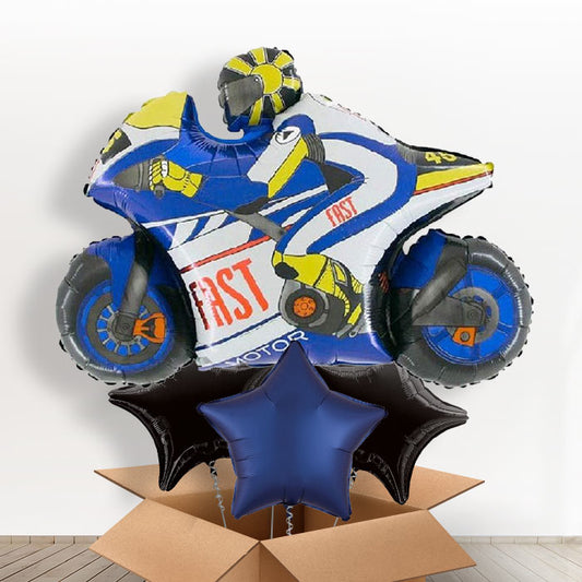 Blue Motorbike Balloons in a Box Gift - With 3 Plain Balloons | Small Indoor Plants