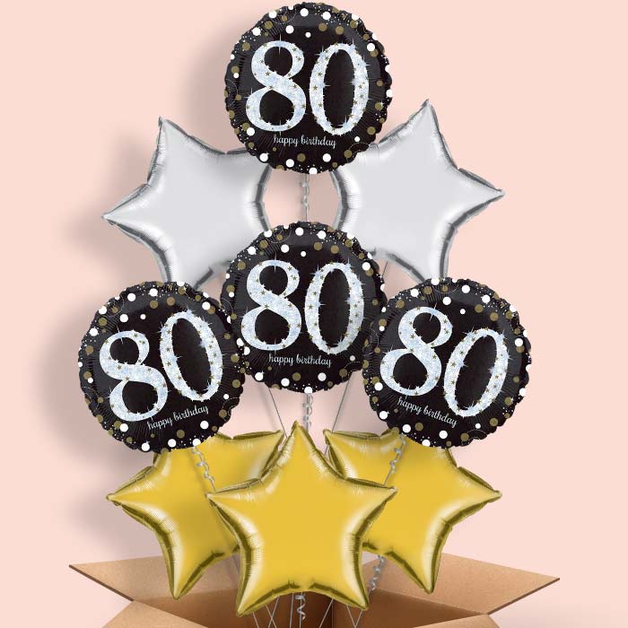 Gold 80th Birthday Balloon in a Box - 9 Balloon | Small Indoor Plants