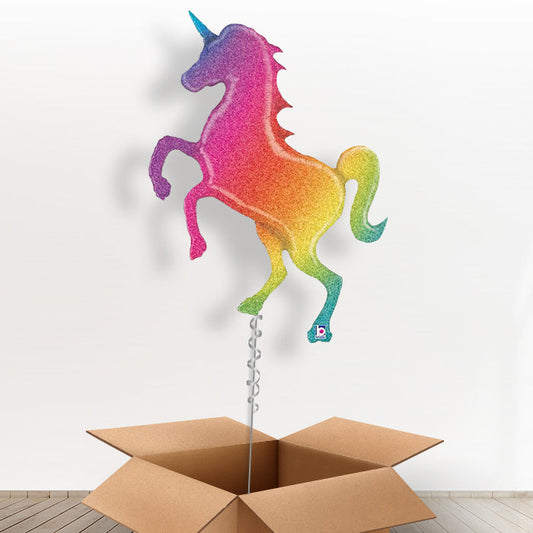 Glittering Unicorn Rainbow Balloon in a Box - Giant Balloon | Small Indoor Plants