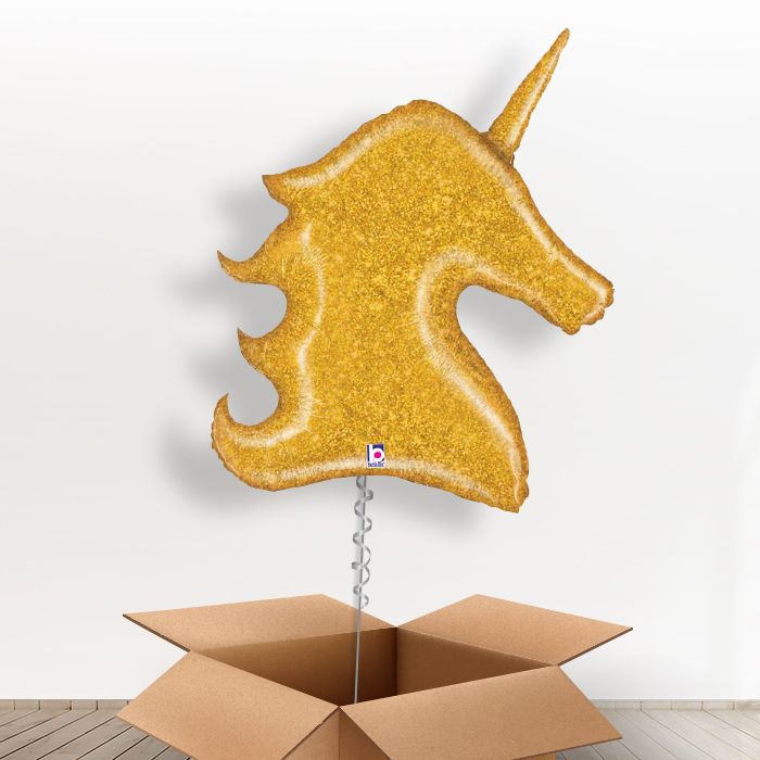 Gold Glitter Unicorn Head Balloon in a Box - Giant Balloon | Small Indoor Plants