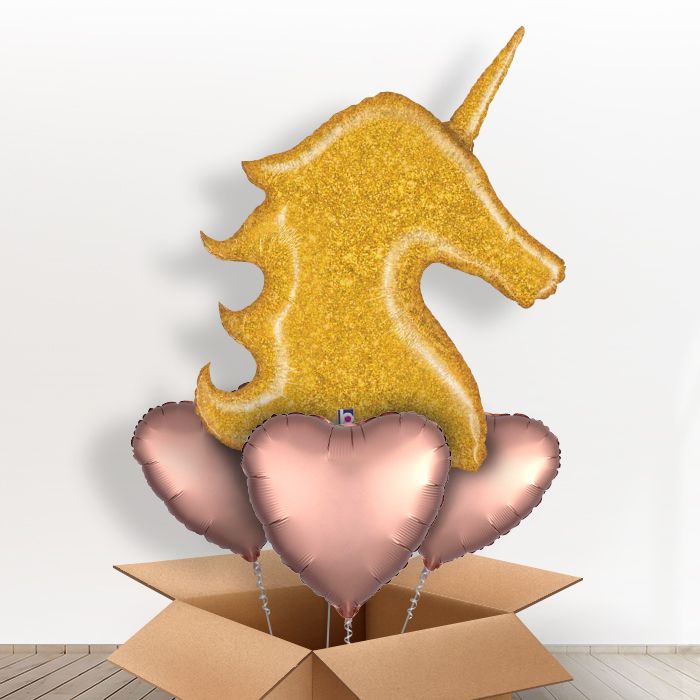 Gold Glitter Unicorn Head Balloon in a Box