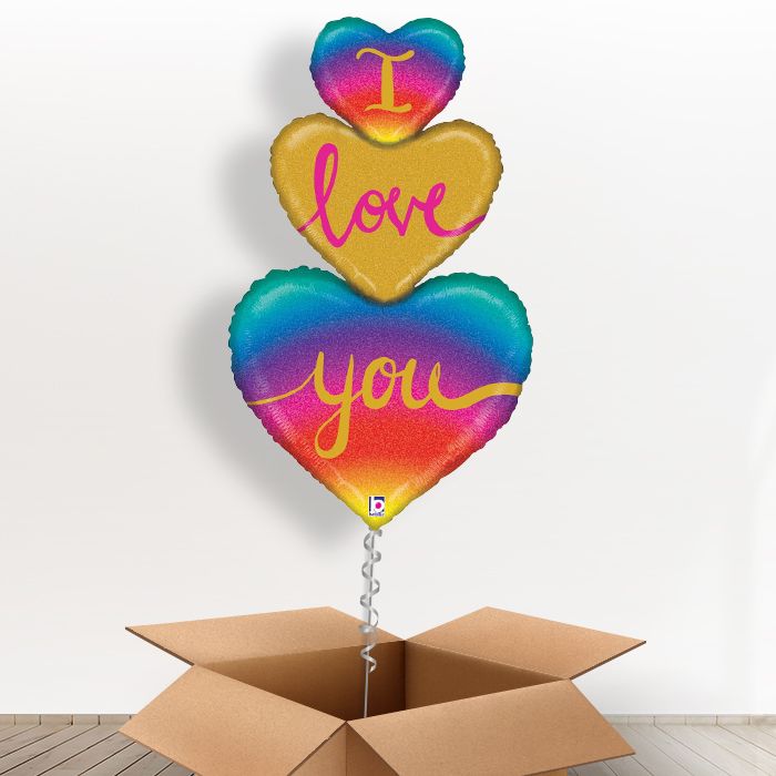 Rainbow I Love You Heart Balloon in a Box - Giant Balloon | Small Indoor Plants