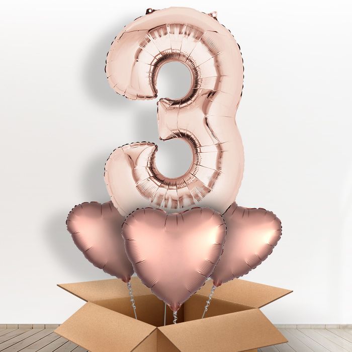 Big Rose Gold Number 3 Balloon Number in a Box