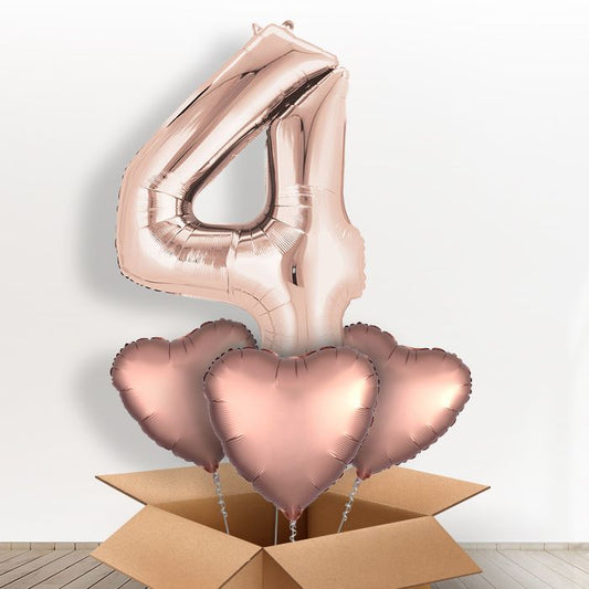 Big Rose Gold Number 4 Balloon Number in a Box