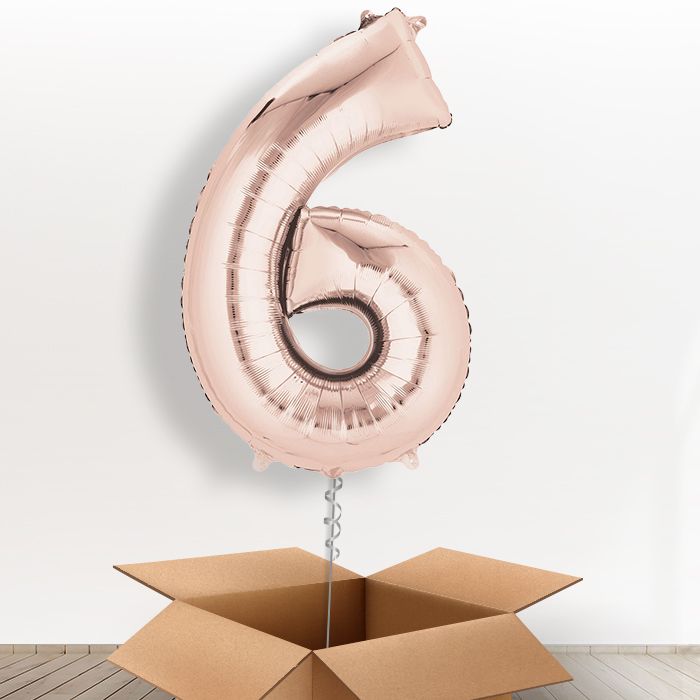 Rose Gold Giant Number 6 Balloon in a Box Gift - Giant Number | Small Indoor Plants