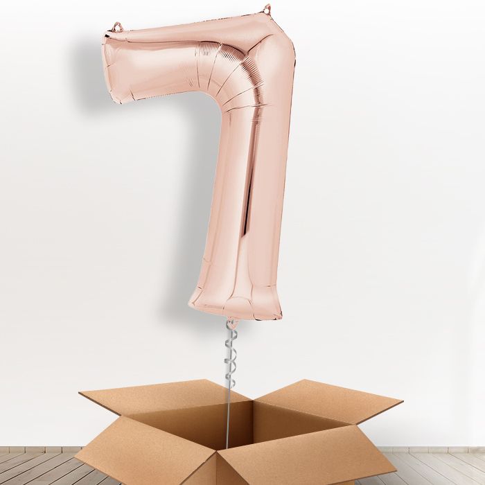 Rose Gold Giant Number 7 Balloon in a Box Gift - Giant Number | Small Indoor Plants