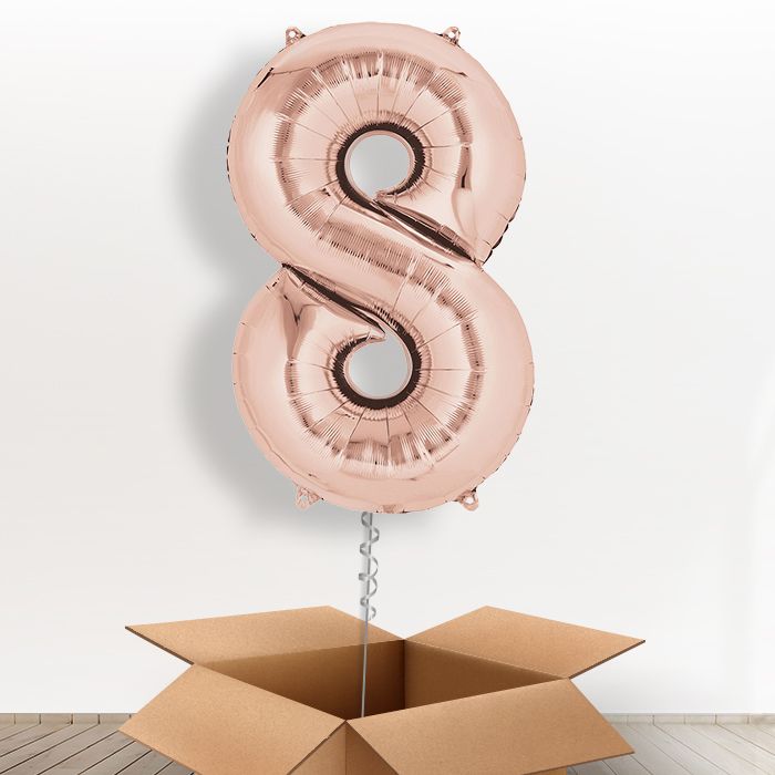 Rose Gold Giant Number 8 Balloon in a Box Gift - Giant Number | Small Indoor Plants