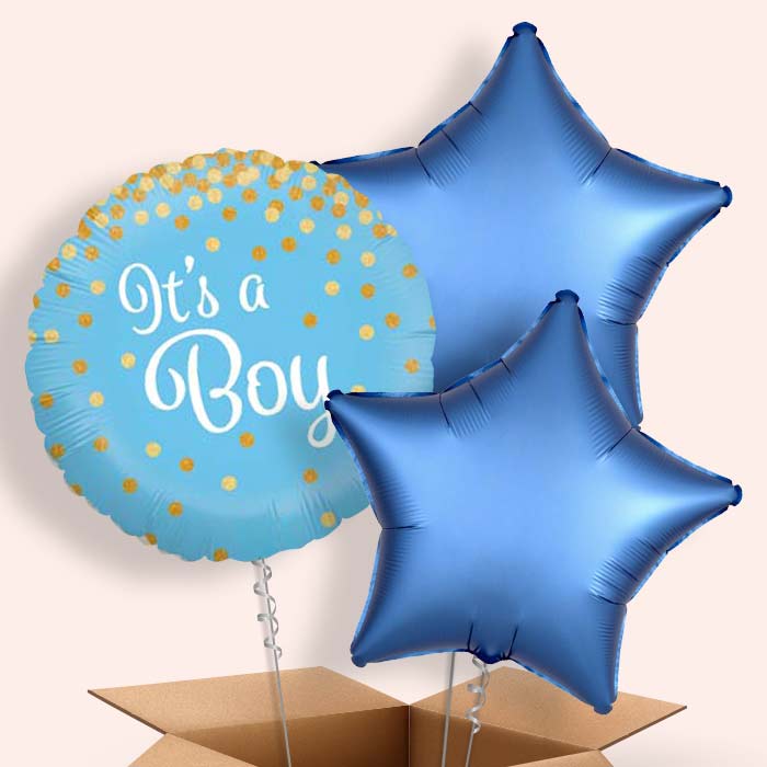 New Baby Balloon in a Box (Blue Confetti)