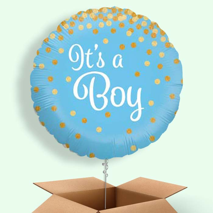 New Baby Balloon in a Box (Blue Confetti)