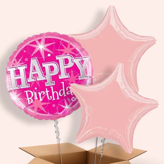 Sparkling Pink Birthday Balloons in a Box