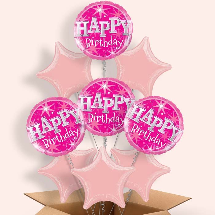 Sparkling Pink Birthday Balloons in a Box