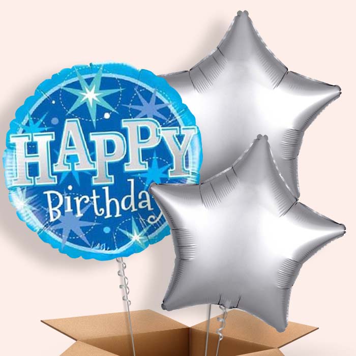 Sparkling Blue Birthday Balloons in a Box